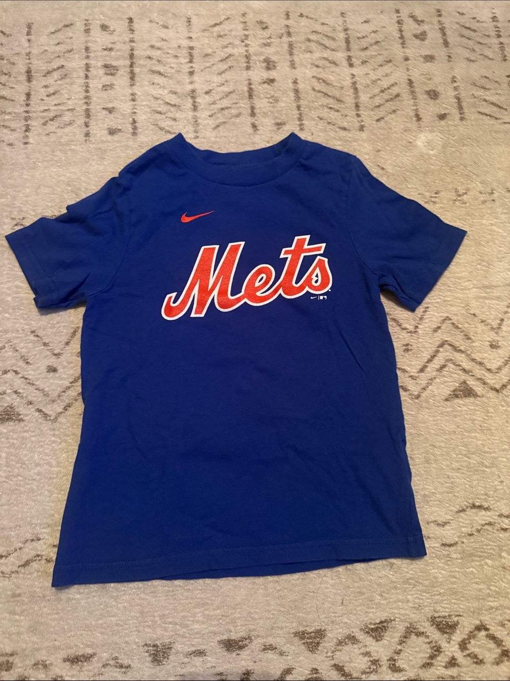 Nike Kids Royal Blue Mets Logo Tee with Orange Accents